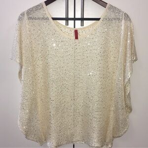 Saks Fifth Ave Gold Lightweight Dolman Sleeve Cocktail Top ❤️ F2